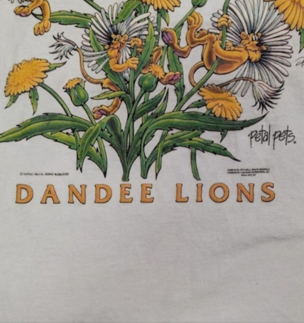 Vintage 90’s Petal pets Dandee Lions Puff Printwhite cotton t-shirt size Large - Picture 4 of 6